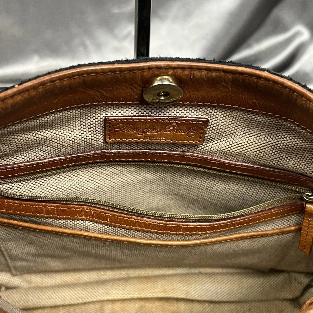 Dooney & Bourke‎ DB Monogram Canvas Hobo Shoulder Bag Black Leather Duck Charm